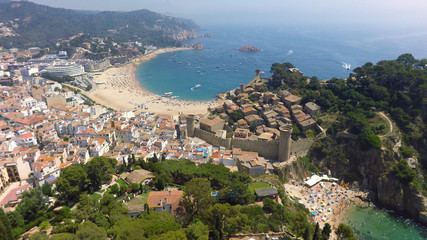 Aerial view of Mediterranean town Tossa De Mar, Costa Brava, Spain