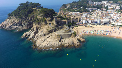 Naklejka premium Aerial view of Mediterranean town Tossa De Mar, Costa Brava, Spain