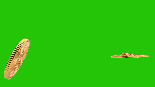 bitcoin coins ralling on ground green screen backgroun