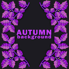 Autumn background with purple leaves on dark  background. Vector illustration. 