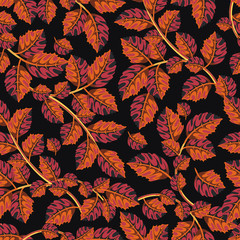 Seamless autumn pattern with leaves. Vector Colorful background for wallpaper, gift paper, greeting cards, wrapping, textile, print. 