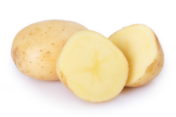 Raw potato on white background