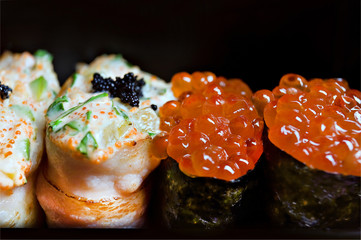 sushi with caviar macro