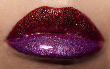 Wet red violet lips