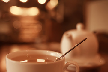 tea service in the cafe, a cup of tea