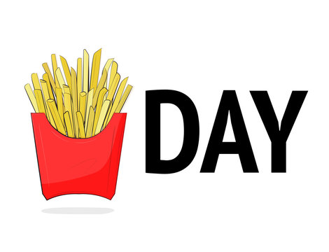 Friday vector modern illustration. Cool french friyes day quote. Good for poster, tshirt print, case cover. Weekend lettering with red package of takeaway fast food. Modern inspiration