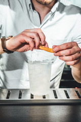 Bartender making alcoholic cocktails! Cocktail bar in summer 