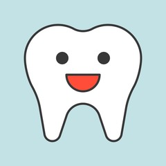 Cute healthy tooth smile, dental related icon, filled outline