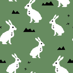 Vector childish scandinavian pattern with cute animal for nursery design, textiles