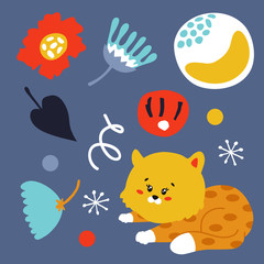 vector set  kitten set of for baby shower,  fabric, textile, card and site design