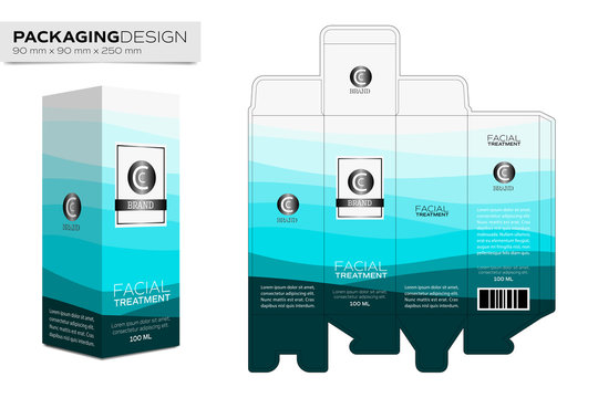 Packaging design template box layout for cosmetic product. Treatment concept vector