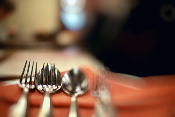 blurred background in restaurant interior / serving and details in blurred bokeh background, concept catering, restaurant modern