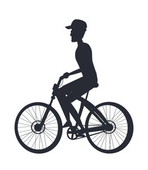 Obraz premium Person Riding Bike Monochrome Silhouette Side Vew