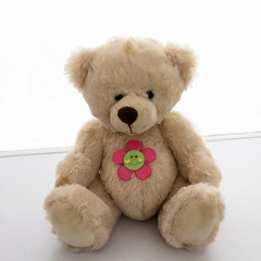 Soft baby toy bear on light background