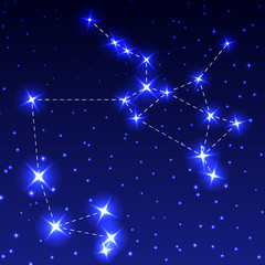 The Constellation Sagittarius in the night starry sky. Vector illustration of the concept of astronomy.