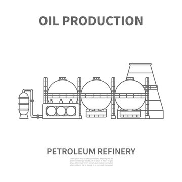 Petroleum refinery icon. Linear logotype or sign for oil producing or refinery company. Vector illustration.