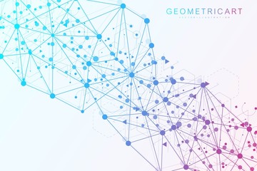 Geometric abstract background with connected line and dots. Structure molecule and communication. Scientific concept for your design. Medical, technology, science background. Vector illustration.