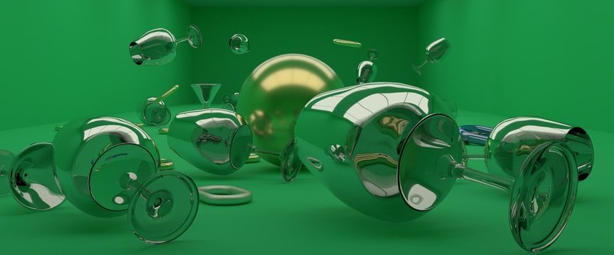 copas 3d en dise&ntilde;o de interior con eslab&oacute;n y esfera 