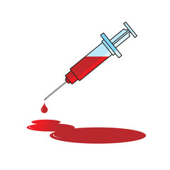 blood dripping syringe isolated on white back ground vector illustration