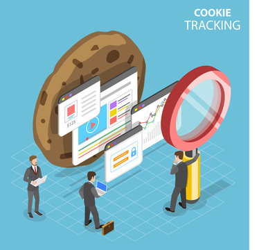 Flat isometric vector concept of web cookie tracking.