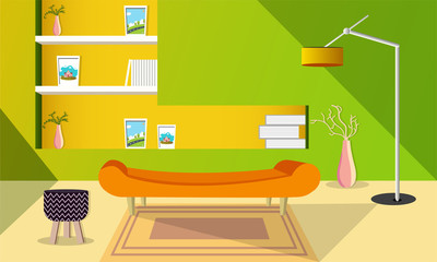 Modern Living Room interior design with floor lamp and sofa set vector illustration.