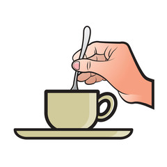 
isolated color hand stirring a cup of tea
vector illustration