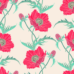 Seamless pattern with poppy flowers