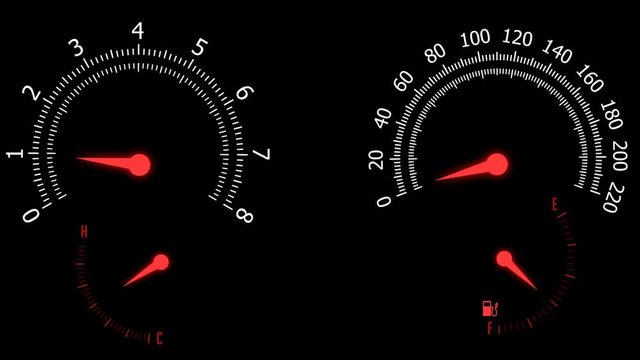 Digital optitron speedometer of car driving with acceleration