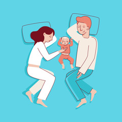 Vector illustration in trendy flat linear style - happy family