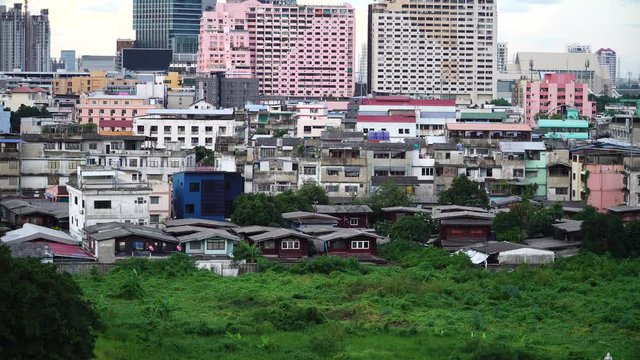 Bangkok, Thailand - July 3, 2018 : 4K High angle view of residential at Ratchadapisek area in Bangkok, Thailand 