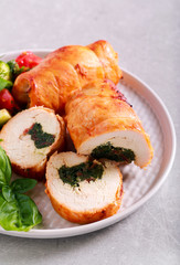 Chicken breast rolls filed with swiss chard
