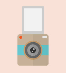 Instax camera flat design illustration, pastel colors, space for picture or text