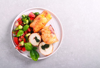 Chicken breast rolls filed with swiss chard