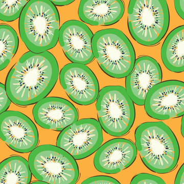 Kiwi. Seamless vector pattern with kiwi. Repeating green fruit background.