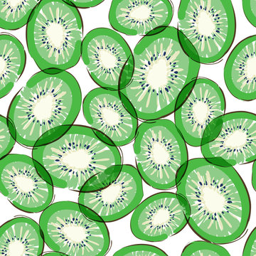 Kiwi. Seamless vector pattern with kiwi. Repeating green fruit background.