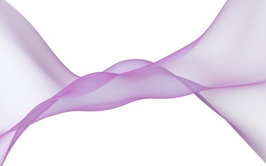 Abstract purple wave. Bright purple ribbon on white background. Abstract purple smoke. Raster air background. Purple scarf. 3D illustration