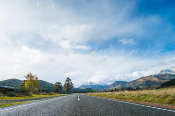 A road to the snow mountain. Fiordland, New Zealand.