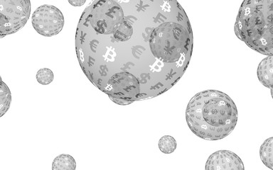 Bitcoin economic financial bubble. Cryptocurrency 3D illustration. Digital white background. Business concept.