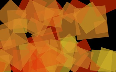 Multicolored translucent squares on a dark background. Orange tones. 3D illustration