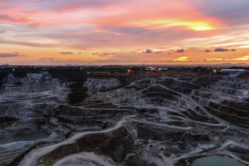 Beautiful sunlight and cloudy sky Aerial view industrial of opencast mining quarry