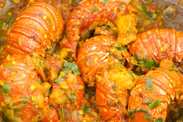 queues de langoustes cuisinées à la créole, île de la Réunion 