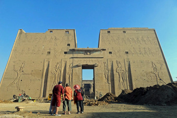 Thre chinese at Edfu temple 2016. Egypt