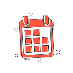 Vector cartoon calendar icon in comic style. Calendar sign illustration pictogram. Agenda business splash effect concept.
