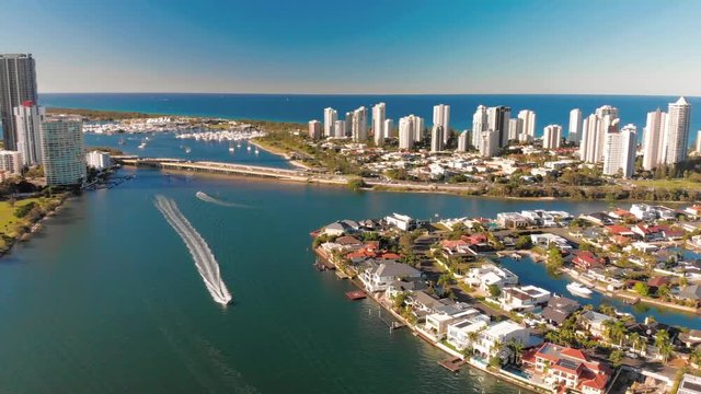 Aerial view of Surfers Paradise and Southport, Gold Coast, Australia