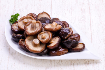 Pickled mushrooms in the bowl
