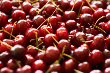 Closeup Background of red ripe cherries