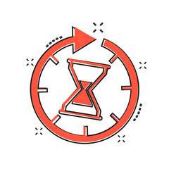 Vector cartoon time icon in comic style. Hourglass sign illustration pictogram. Sandglass clock business splash effect concept.