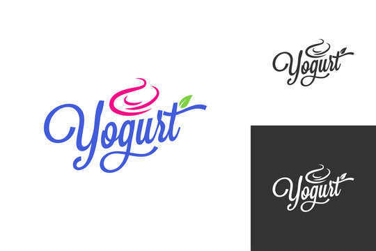 yogurt cream logo. Frozen yogurt vintage lettering set background