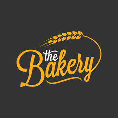 bakery vintage lettering logo with wheat on black background