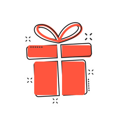 Vector cartoon gift box icon in comic style. Gift present sign illustration pictogram. Box business splash effect concept.
